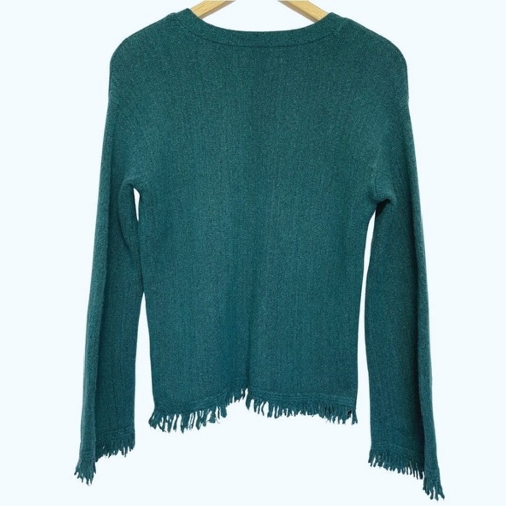 Anthropologie Joy Fringe Sweater Womens XS Dark Teal Green Wool Alpaca Pullover - Picture 5 of 11